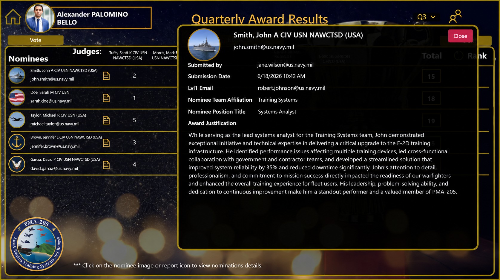Structured award nomination workflow