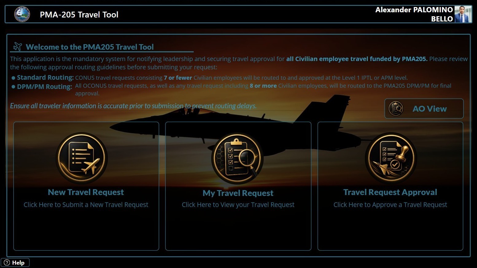 Travel application home and workflow navigation