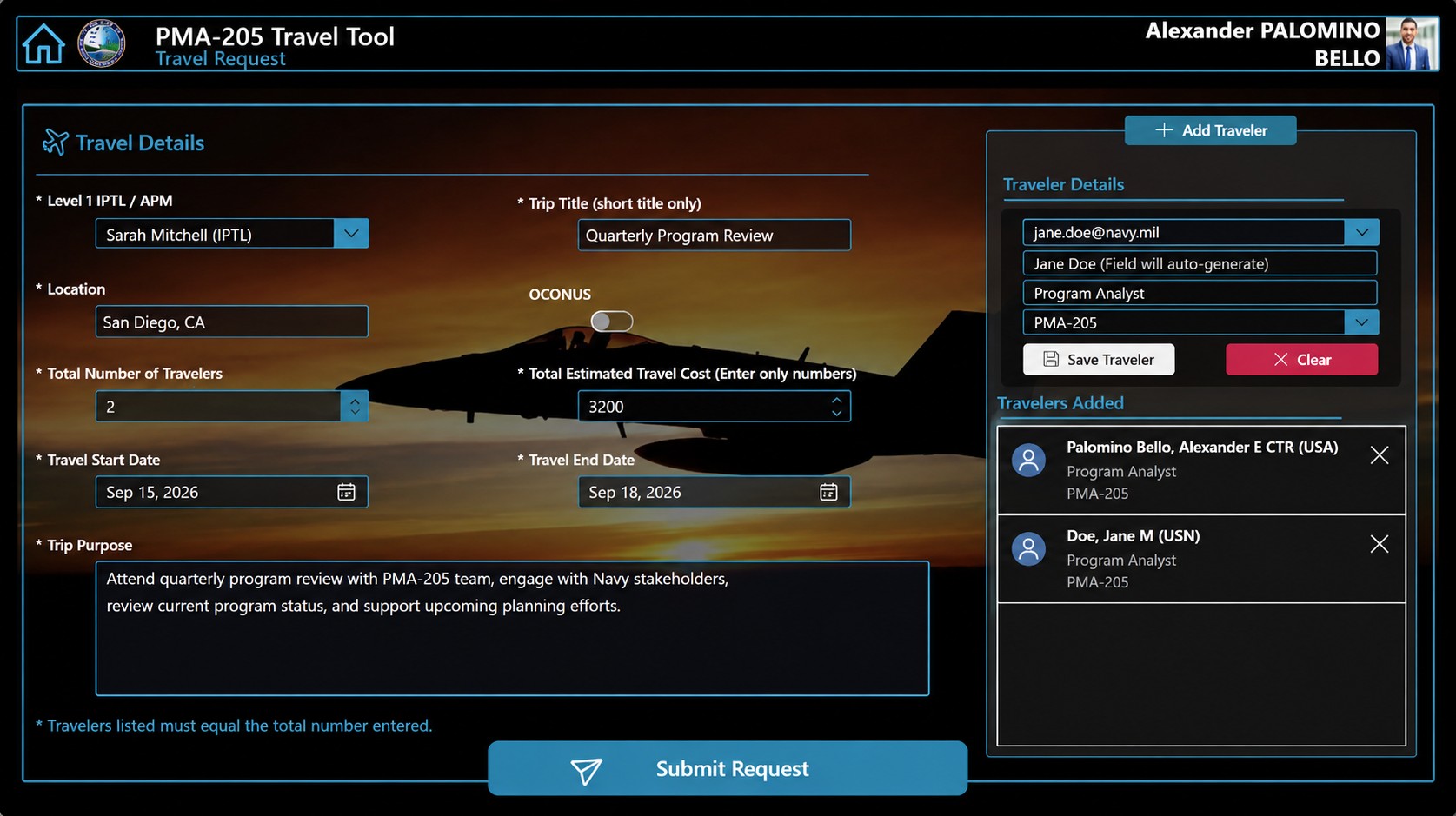 Travel request intake and traveler management